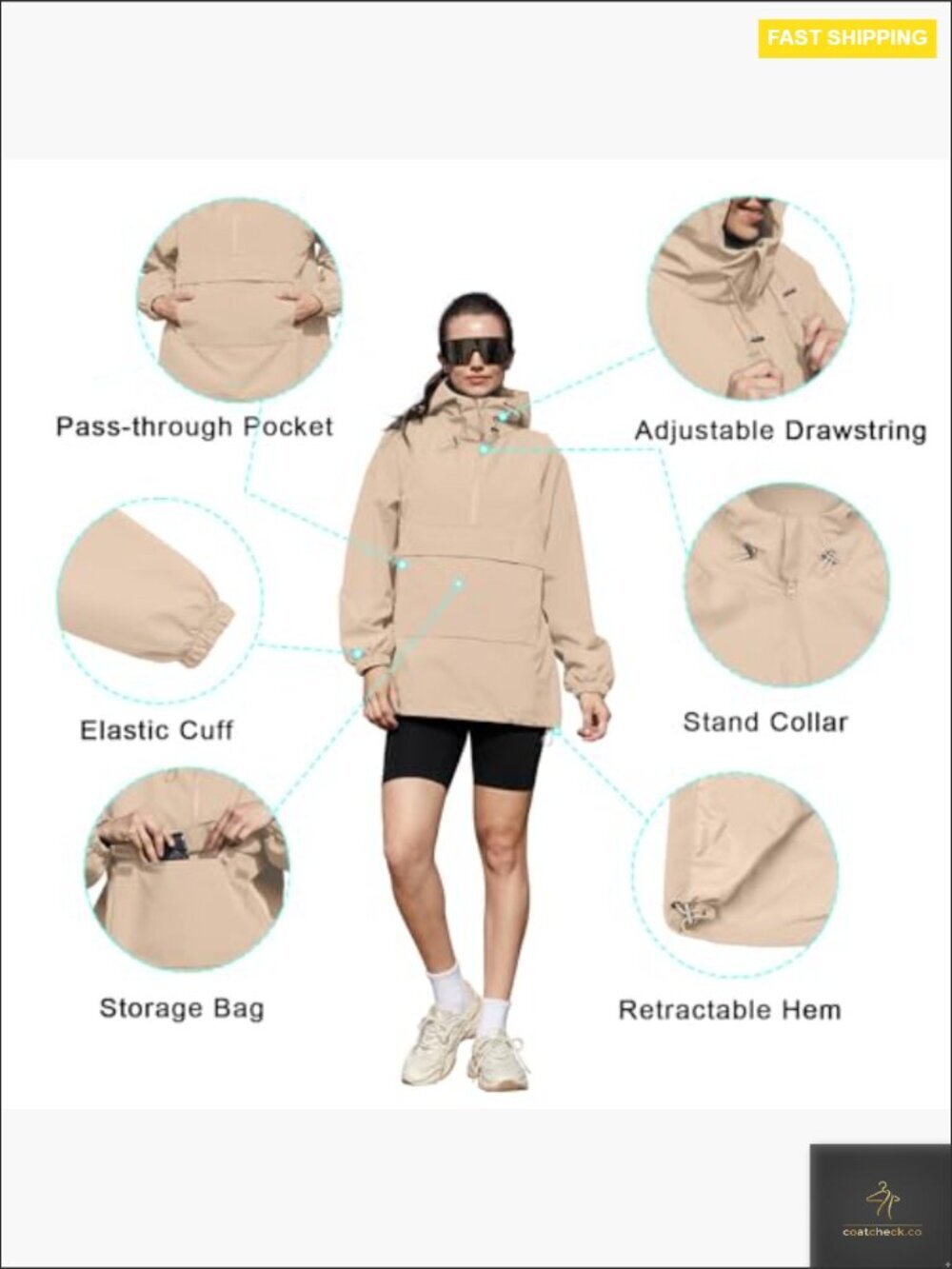 Lightweight Packable Waterproof Rain Jacket Hooded Windbreaker Outdoor Hiking - Picture 4 of 7